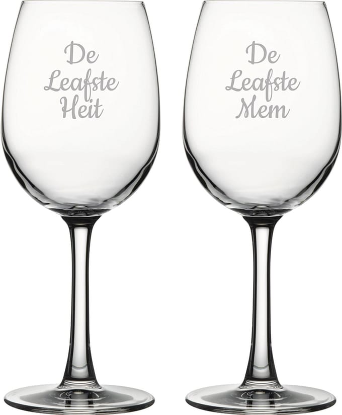 Gegraveerde witte wijnglas 36cl De Leafste Mem-De Leafste Heit