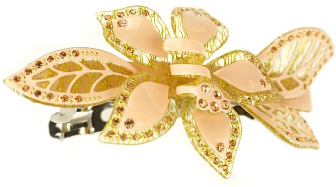 Exclusief haarspeld, 3D-bloem & strass steentjes, nude.