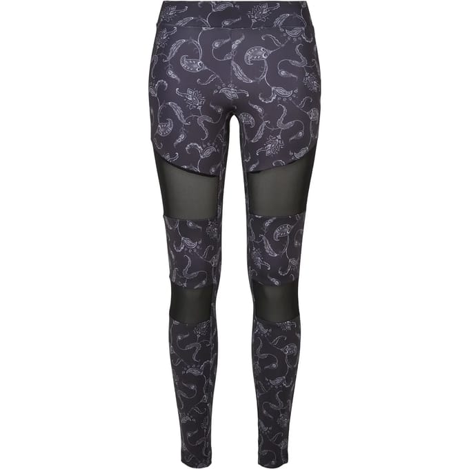 Urban Classics - Tech Mesh AOP blackpaisley Sportlegging - S - Zwart