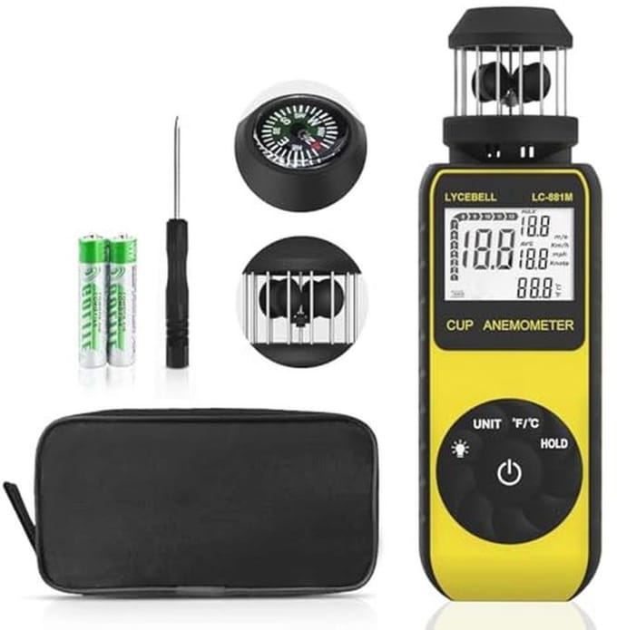 Draagbare Anemometer voor Windsnelheid en Temperatuur met Kompas