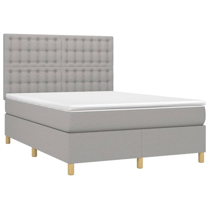 vidaXL - Boxspring - met - matras - en - LED - stof - lichtgrijs - 140x200 - cm