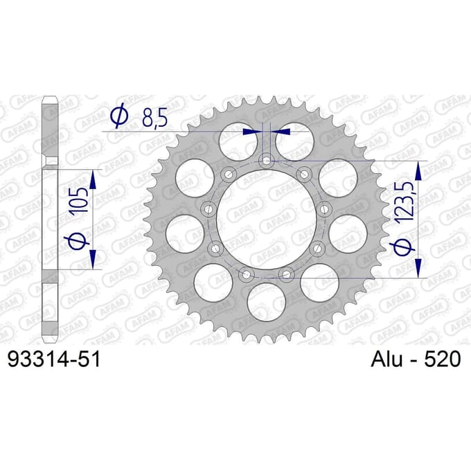 Aluminium tandwiel achter Afam 520 51 dents