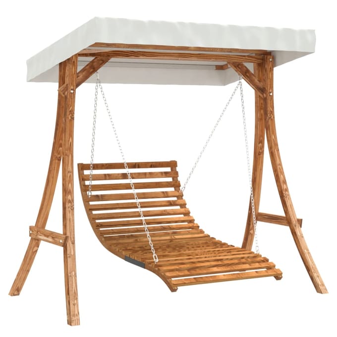 vidaXL - Schommelbed - met - luifel - vurenhout - met - teak - afwerking