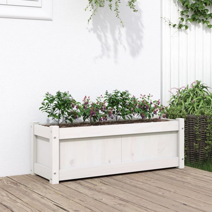 vidaXL - Plantenbak - 90x31x31 - cm - massief - grenenhout - wit