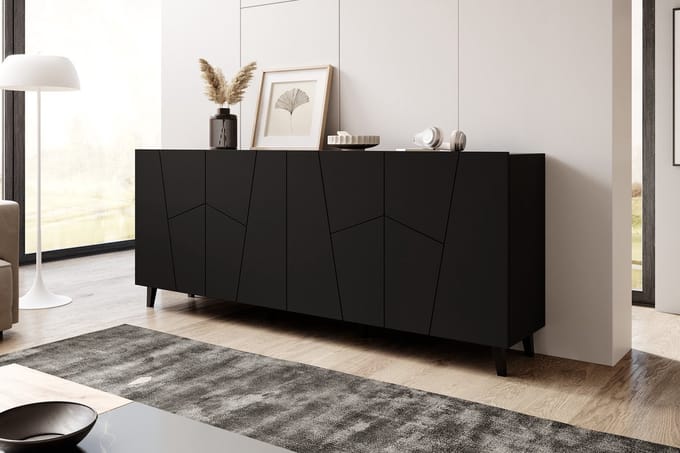 Meubella - Dressoir Ezer - Mat zwart - 200 cm