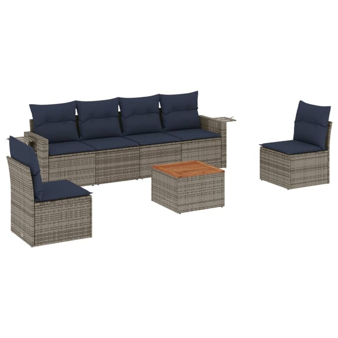 vidaXL - 7-delige - tuinbankset - met - kussens, - grijs - polyrotan