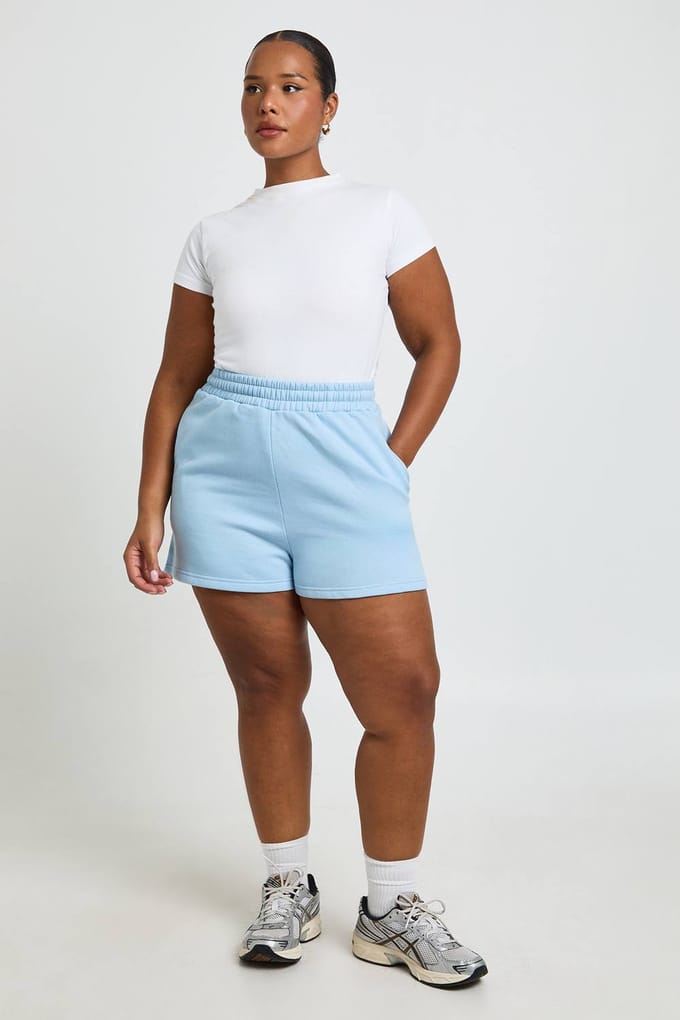 boohoo Dames Plus Shorts Met Brede Tailleband | Poederblauw | Maat: 44