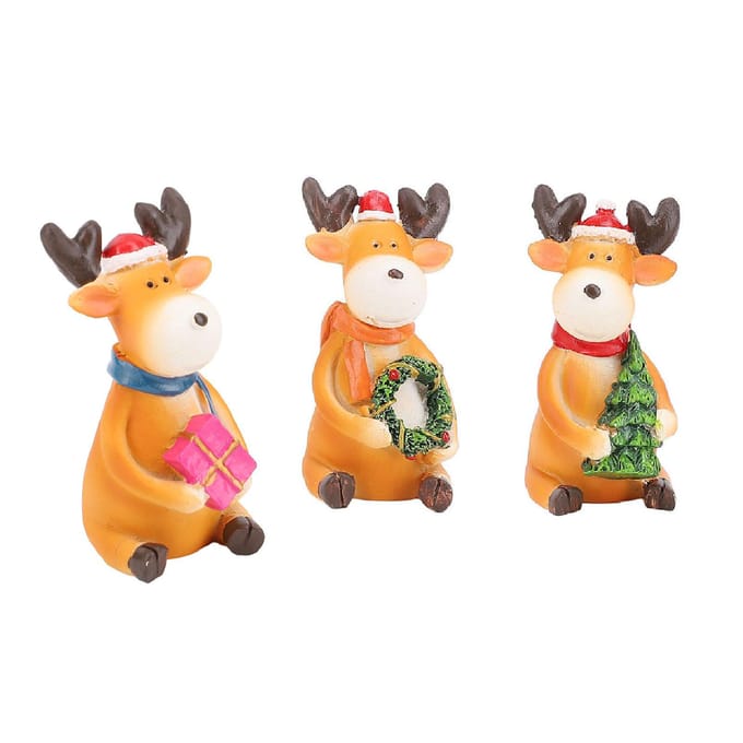 Kerst Rendier Ornament Hars Beeld Cartoon Schattig Eland Beeldje Tafelblad Bureau Ornament orange