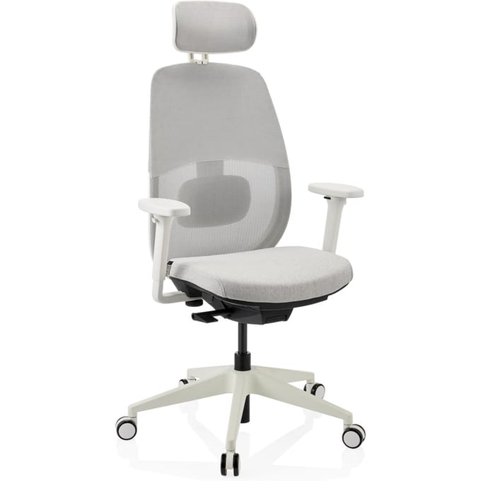Skandis Pro | met hoofdsteun | Frame: Wit - Professionele bureaustoel Grijs / Wit