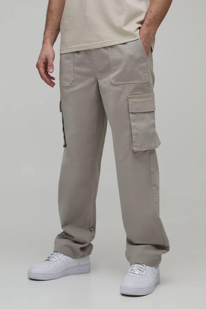 Elasticated Waist Relaxed Fit Cargo Trouser | Light Grey | Size Medium