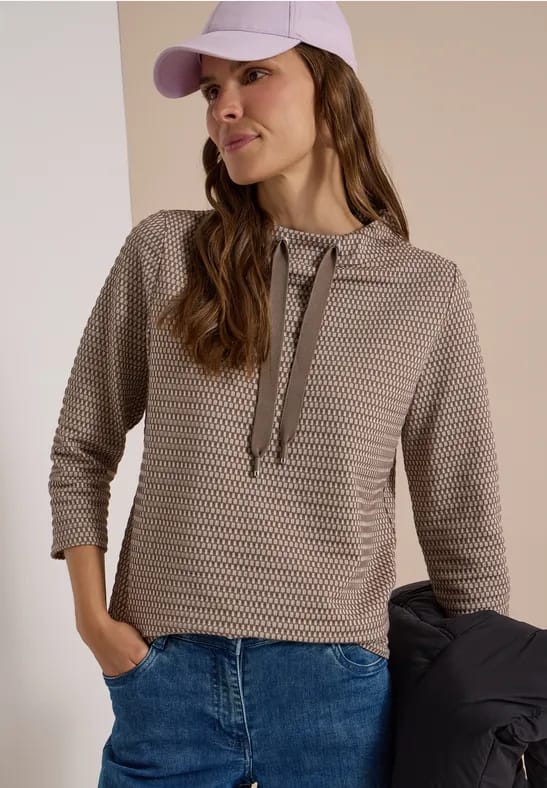 Shirt met 3/4-mouwen, trechterhals en structuur