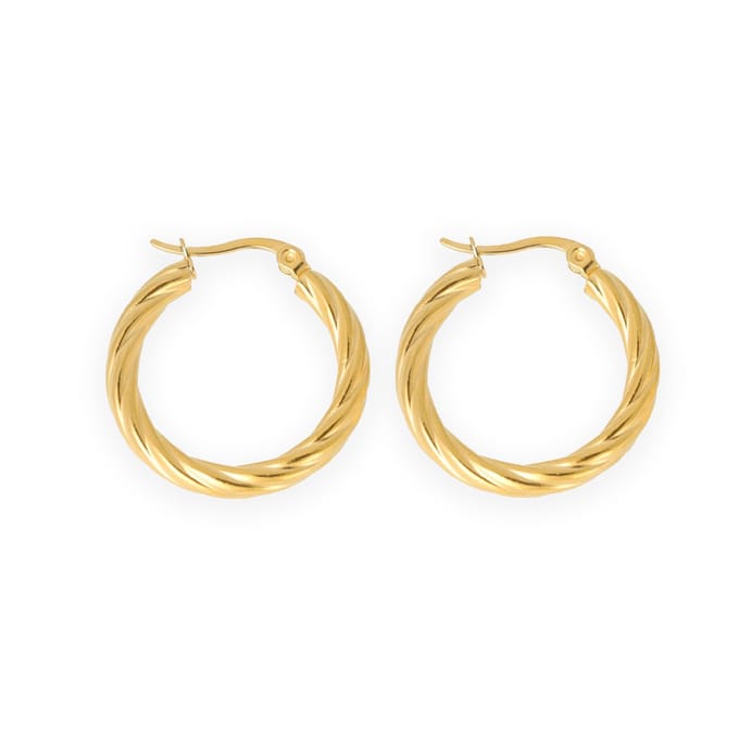 Lajetti - Stainless Steel Oorringen gedraaid 2.6 cm Gold Plated