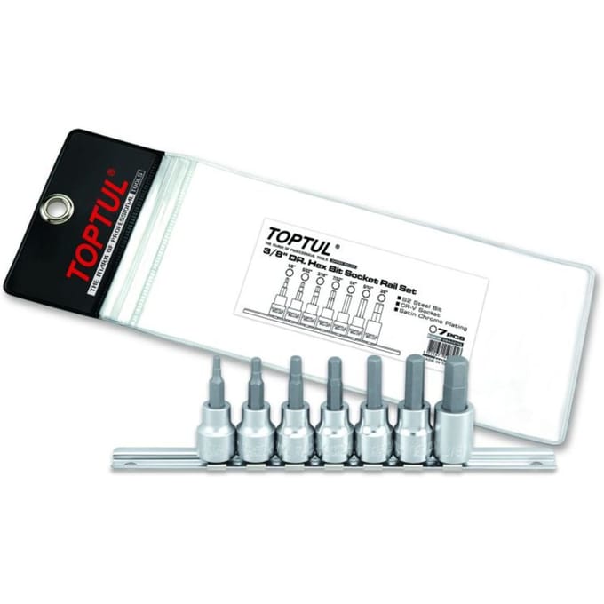 Zeskantschroevendraaierbit doppenset TOPTUL 3/8 7Stk 1/8 5/32 3/16 7/32 1/4 5/16 3/8 inch