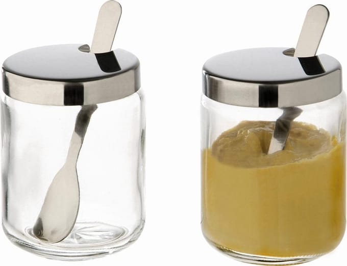 APS Potjes - Mosterdpotjes set van 2 - Glas met RVS deksel - Transparant - Inclusief lepels