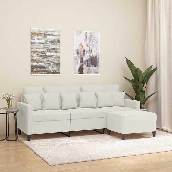 vidaXL - Driezitsbank - met - voetenbank - 180 - cm - fluweel - crèmekleurig