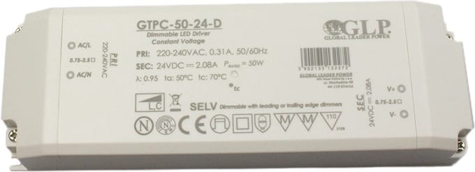 Professionele compacte dimbare led driver 24V - 50W