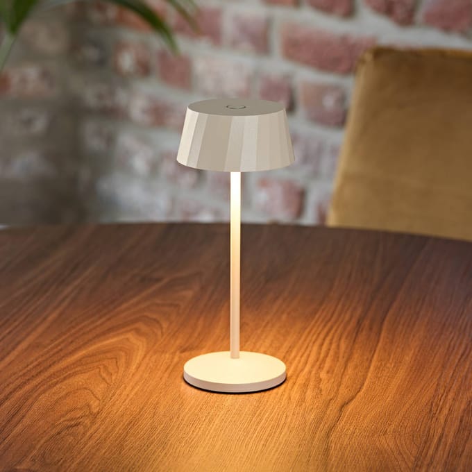 Sigor LED tafellamp Facetta, beige, 22 cm, metaal, CCT IP44