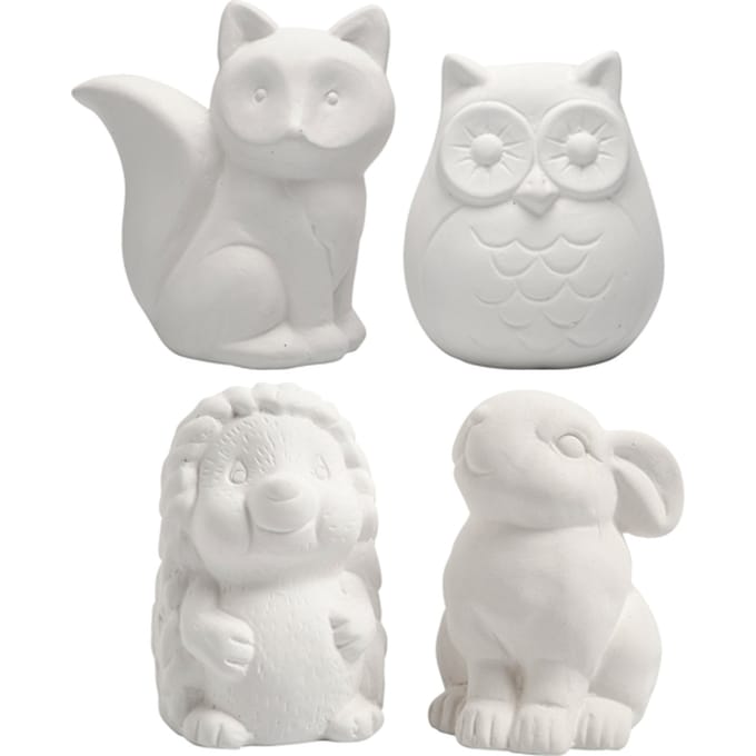 Dierenspaarpot Creativ Company terracotta 4 stuks uil, vos, haas en egel 9-10cm wit