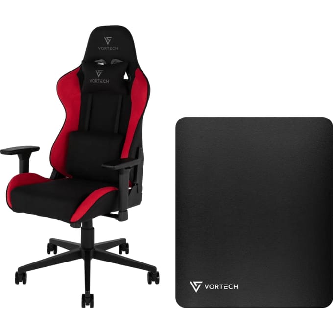 Vortech Essential Gamestoel Rood + Vortech Vloermat Zwart