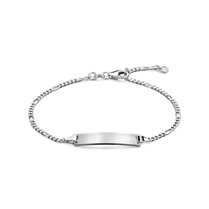 Zilver Wit Graveerarmband Figaro Plaat 5,0 Mm 16 - 18 Cm 1021883