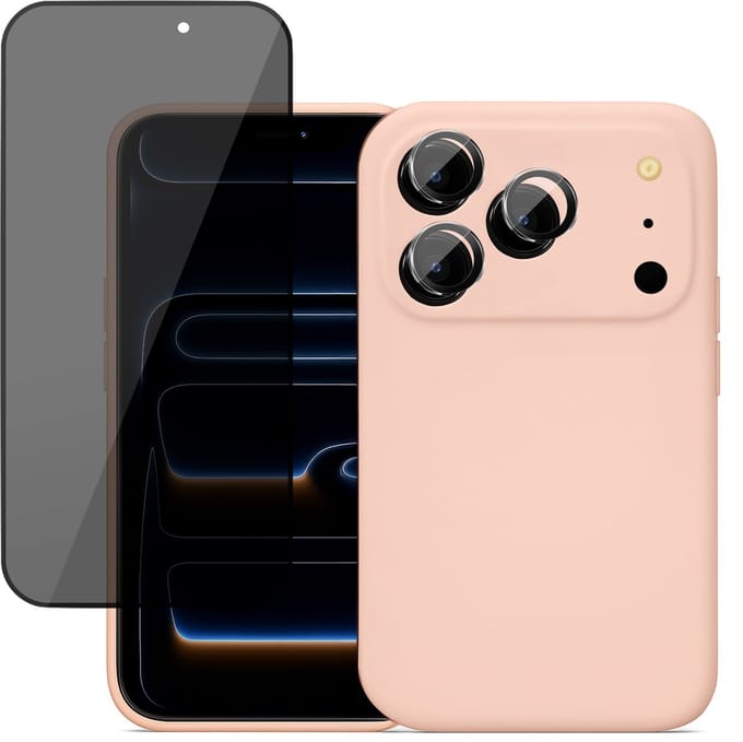 Hoesje geschikt voor iPhone 17 Pro - Privacy Screenprotector Volledig Dekkend Glas & Camera Protector - Mat Back Case Roze