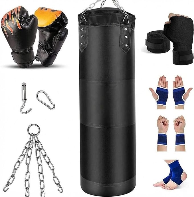 SNJY® Boksbal - Bokszak - Bokspaal - 100 Centimeter - Zwart