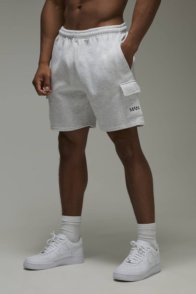 Man Active 7inch Loose Fit Cargo Short | Grey Marl | Size Medium