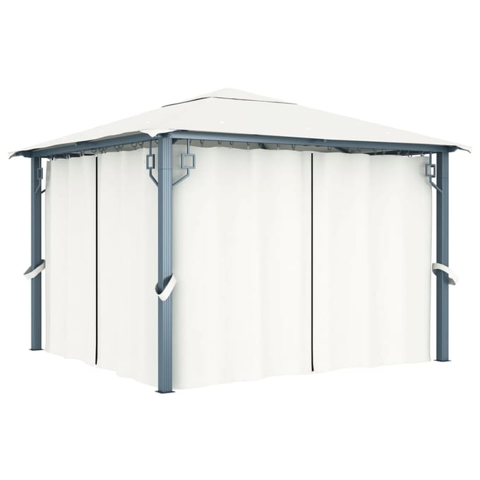 vidaXL - Prieel - met - gordijn - 300x300 - cm - aluminium - crème