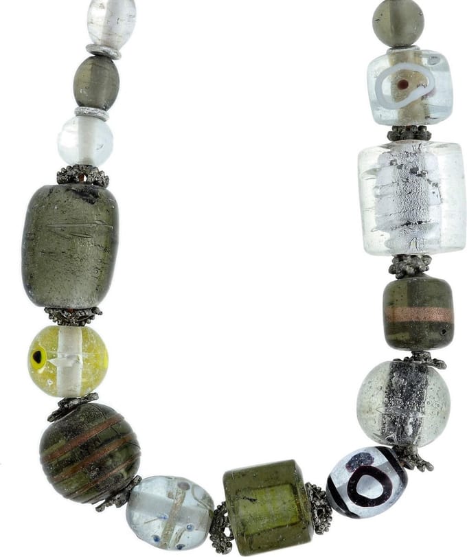 Behave - Lange ketting - Grijs wit glas vintage stijl - Cadeautip dames
