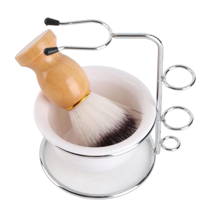 Scheerkwast Houder Scheerzeep Kom Kit Draagbaar Huishoudelijk Scheergereedschap Set voor Mannen beige