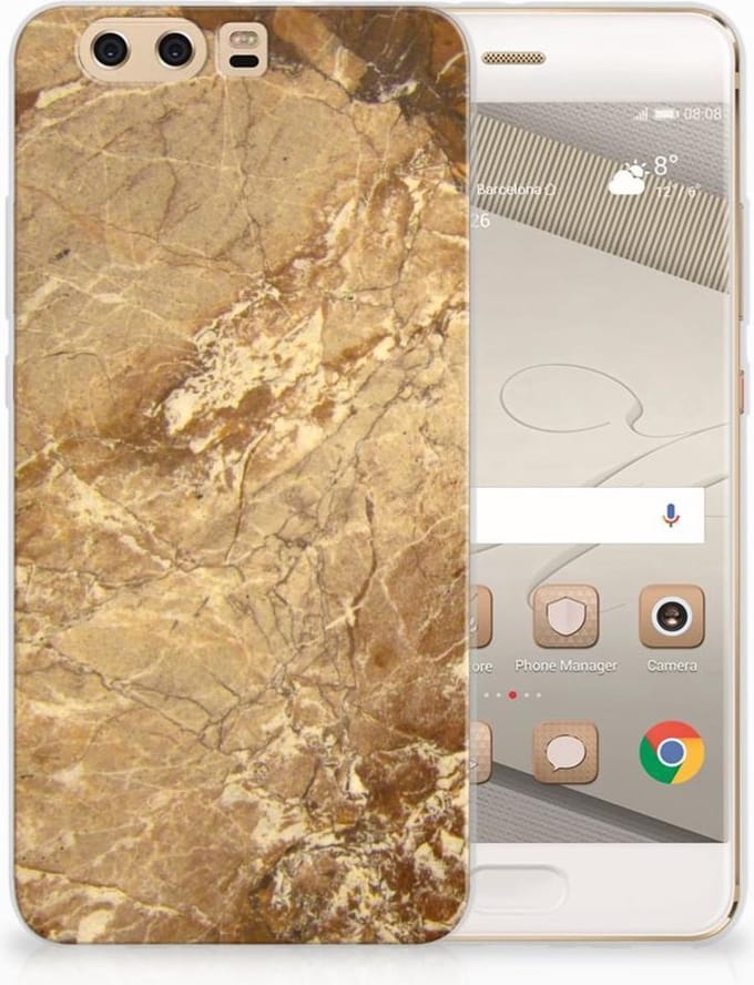 Huawei P10 Plus TPU Siliconen Hoesje Marmer Creme