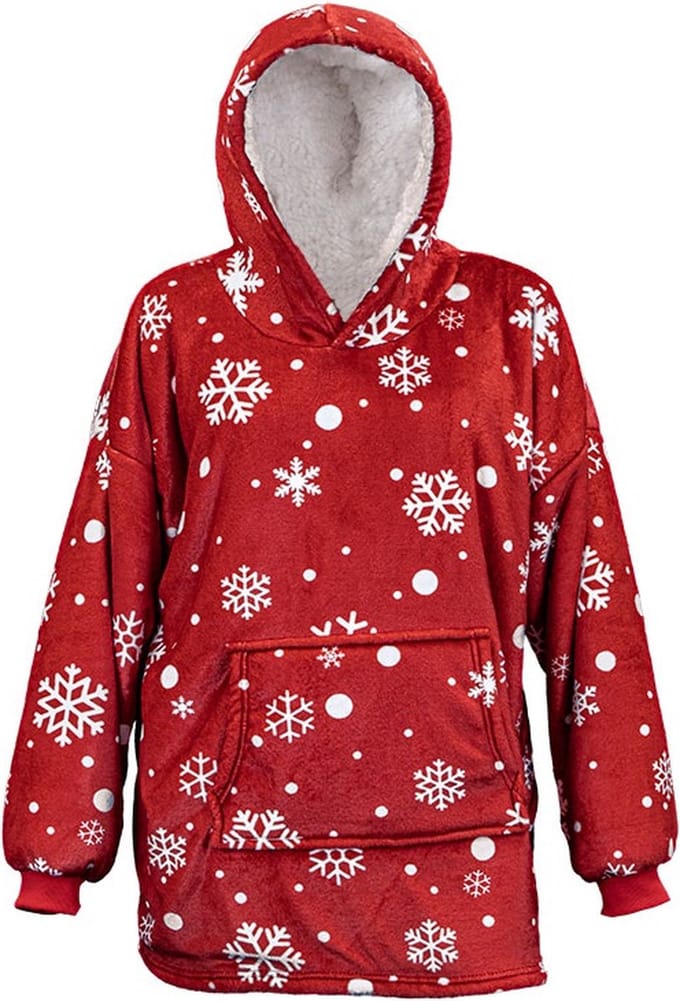 Unique Living - Oversized Xmas Hoodie - 70x50x87 - Rood met sneeuwvlokken