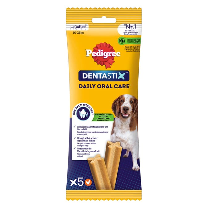 5 Stuks Voor Middelgrote Honden (10-25kg) Pedigree Dentastix