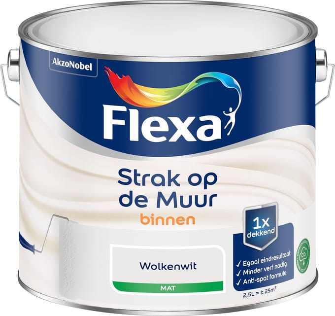 Flexa Strak Op De Muur Muurverf - Mat - Wolkenwit - 2,5l