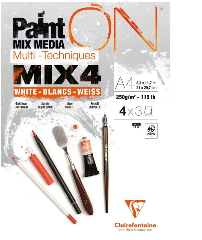 Clairefontaine - Paint ON - Multi-Techniek Pad - Tekenpapier - Schilderpapier - 4 papierstructuren - A4 - 12 vel