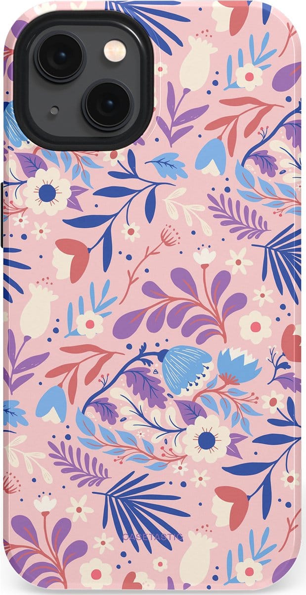 Casetastic hoesje geschikt voor Apple iPhone 13 - MagSafe - Dubbellaagse bescherming - Bloeispel - Fashion Case - Lichtroze Lavendel Crème Lichtgrijs