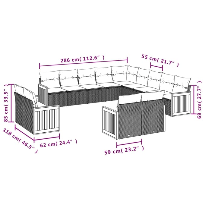 vidaXL - 13-delige - Loungeset - met - kussens - poly - rattan - beige