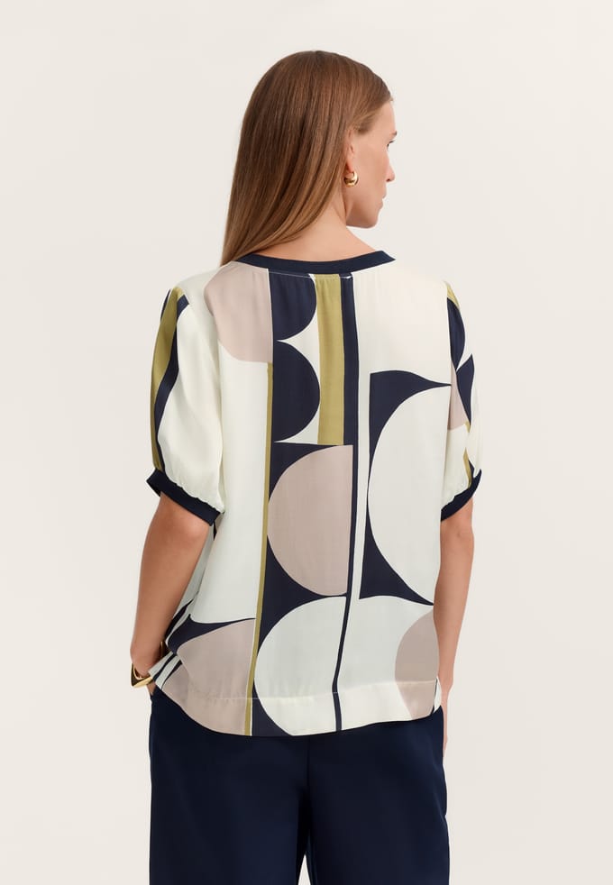 Bugatti Damen Blouse met korte mouwen en grafische print van 100% viscose