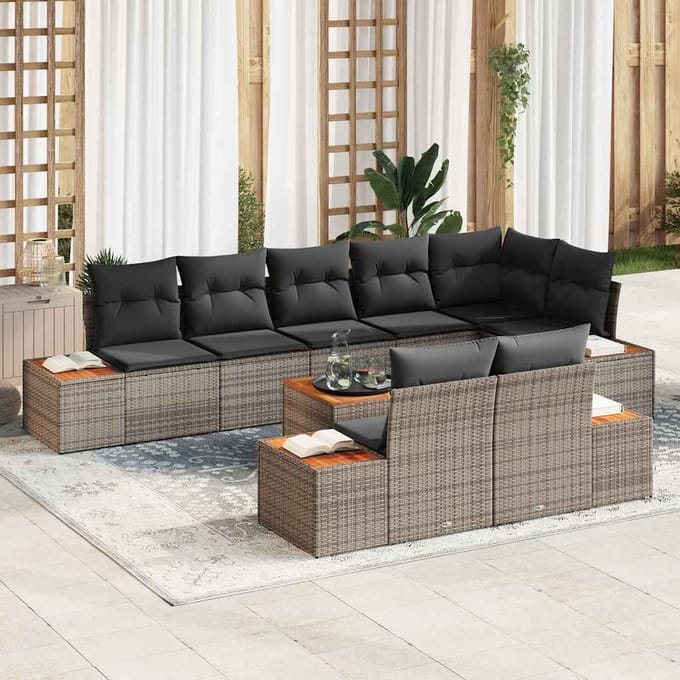 vidaXL - Tuinbank - Set - 8 - st - 8-zits - Grijs - [Synthetisch]: - Polyrattan