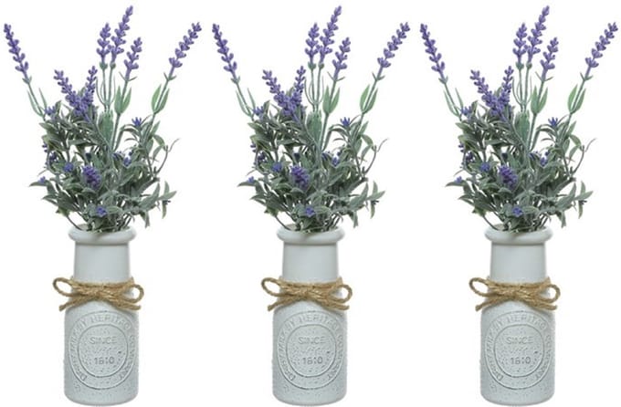 Lavendel kunstplant - 8x stuks - in witte pot - paars - H32 cm - lavandula