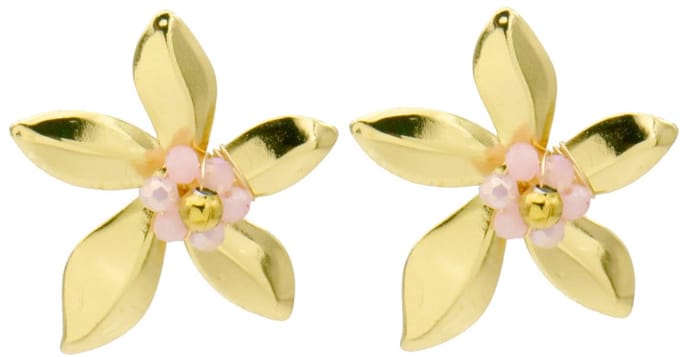 Oorbellen - RVS - bloem - roze - 3,5 cm