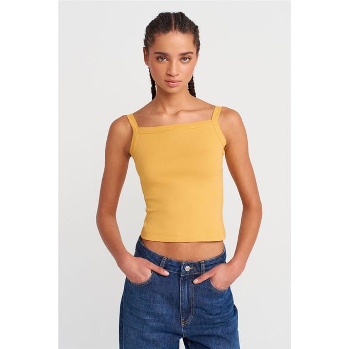 Geribbelde Katoenen Blouse met Vierkante Halslijn