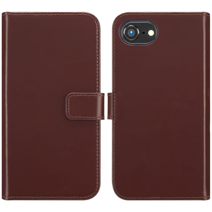 Selencia Hoesje - Geschikt voor Apple iPhone 17e / 16e - Echt Lederen Bookcase - Bruin