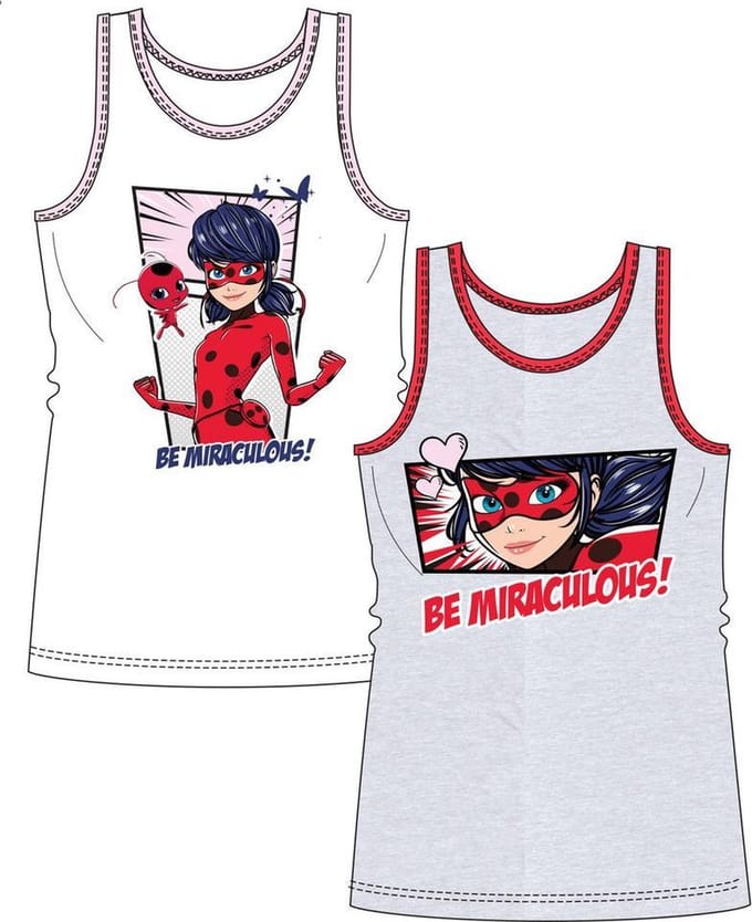 Miraculous Ladybug hemd - set van 2 - wit+grijs - maat 134/140