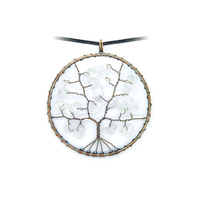 Bergkristal levensboom hanger - 5 cm - ketting inclusief verstelbaar zwart koord