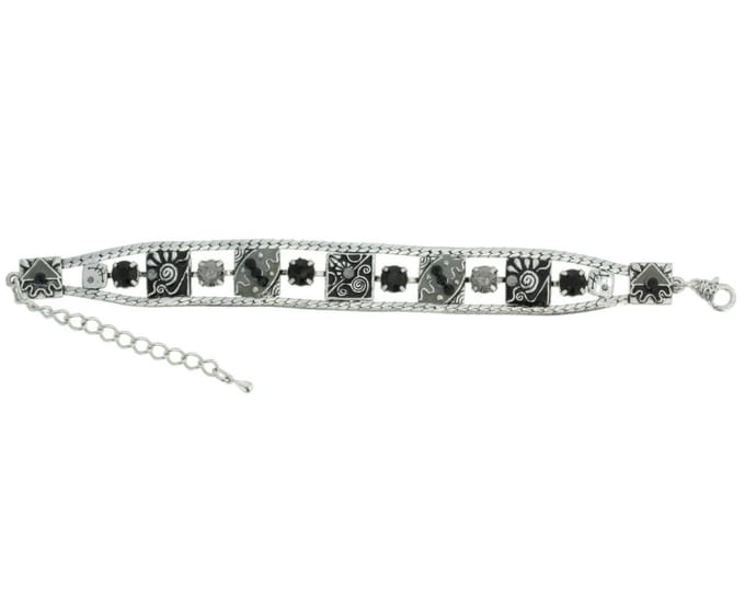 Behave - Armband zwart met mozaïek steentjes - boho chic 15,5 cm