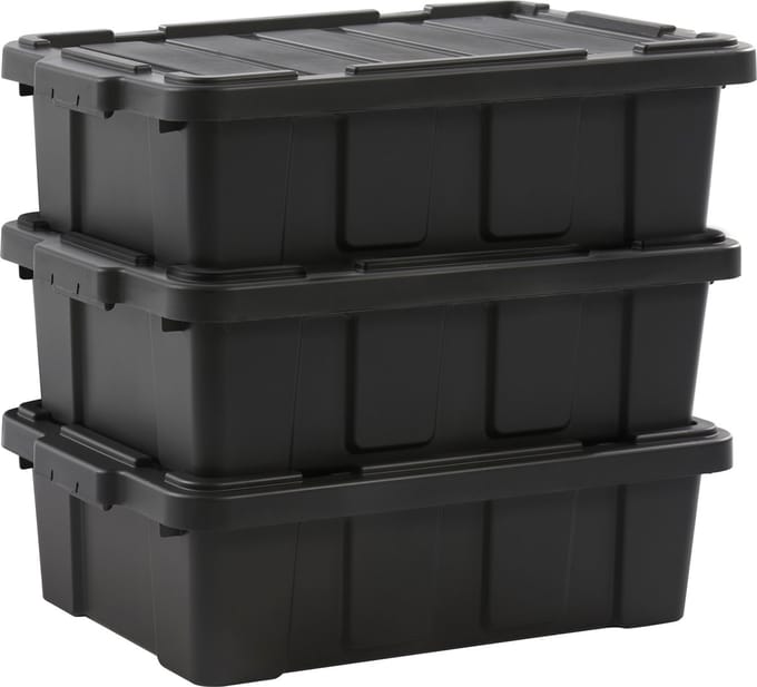 IRIS Powerbox Robuust Opbergbox - 25L - 100% Recycled Kunststof - Zwart - Set van 3