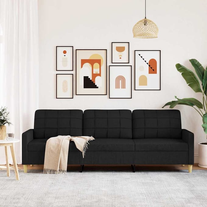 Vidaxl Bank 3-zits, Zwart, 210 Cm, Bekleed met Stof