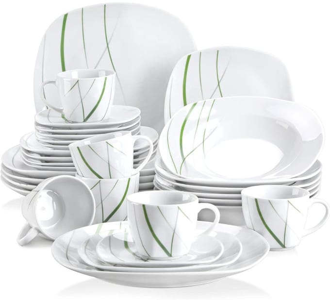 Thuys – Serviesset 30 Delig – 6 Persoons – Compleet Servies – Porselein – 50 x 30 x 29cm – Wit
