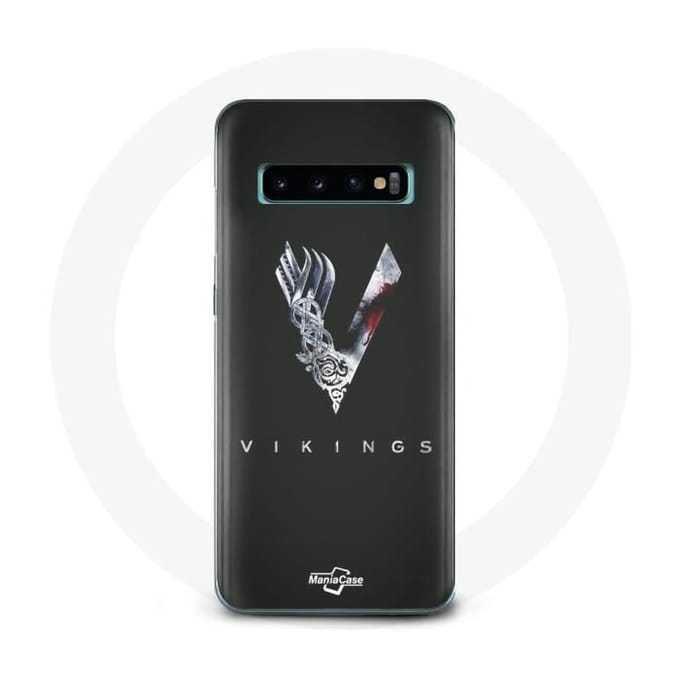 Coque pour Samsung Galaxy S10 Vikings Série Saison 6 logo V Epée Gris Fond Noir